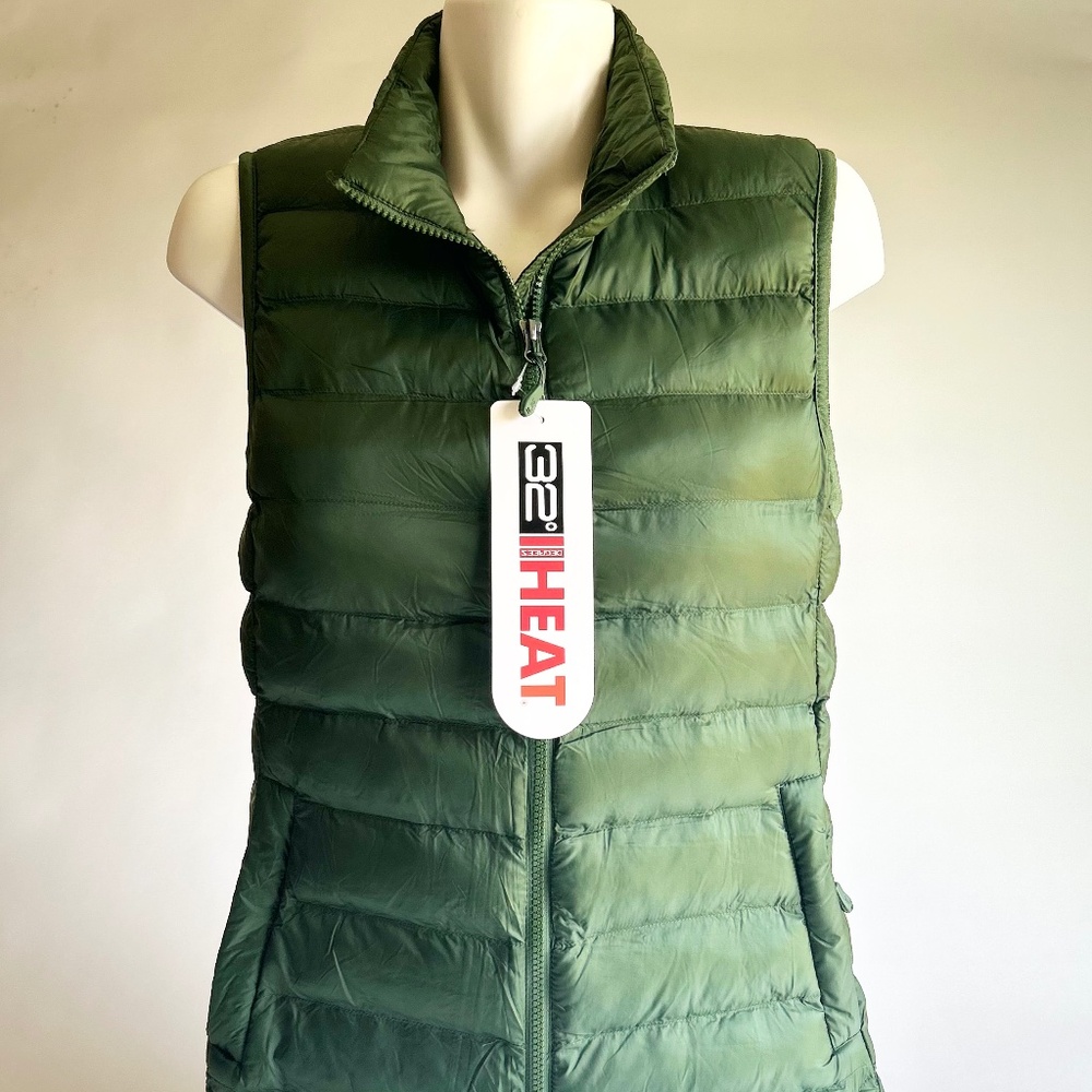 New 32 Degrees Heat Olive Green Polyester Puffer Vest size S